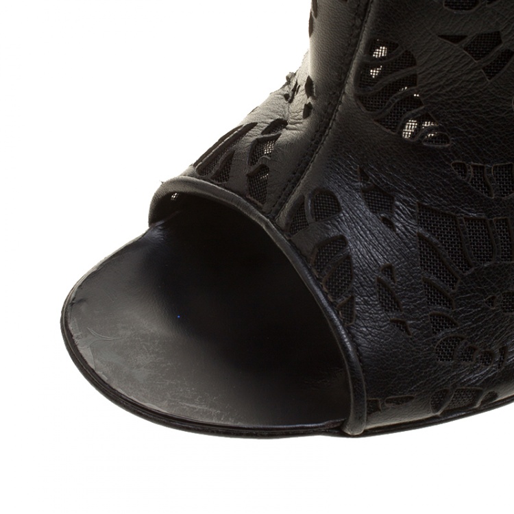 Pre Owned Giuseppe Zanotti Black Leather Laser Cut Boots Size 40.5