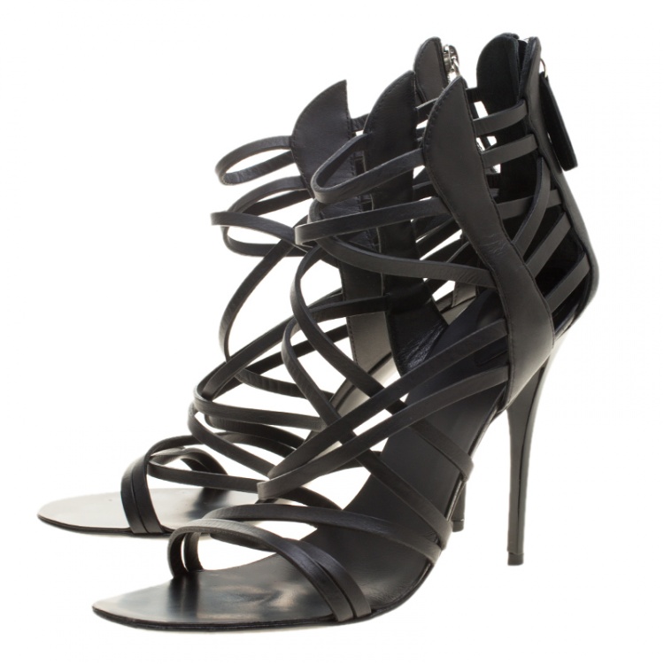 Pre Owned Giuseppe Zanotti Black Leather Henry Strappy Open Toe Sandals Size 38.5