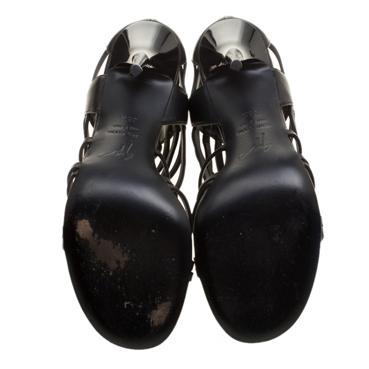 Pre Owned Giuseppe Zanotti Black Leather Henry Strappy Open Toe Sandals Size 38.5