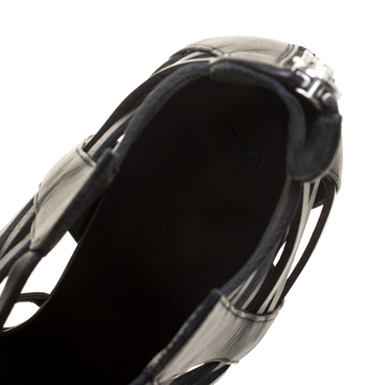 Pre Owned Giuseppe Zanotti Black Leather Henry Strappy Open Toe Sandals Size 38.5