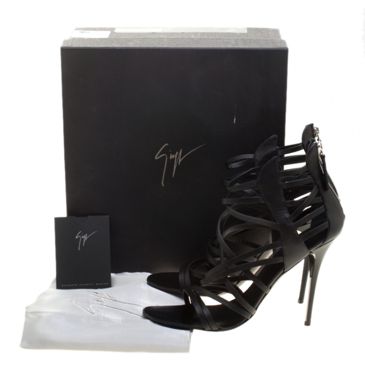 Pre Owned Giuseppe Zanotti Black Leather Henry Strappy Open Toe Sandals Size 38.5