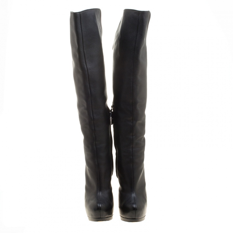 Pre Owned Giuseppe Zanotti Black Leather Knee High Platform Boots Size 40