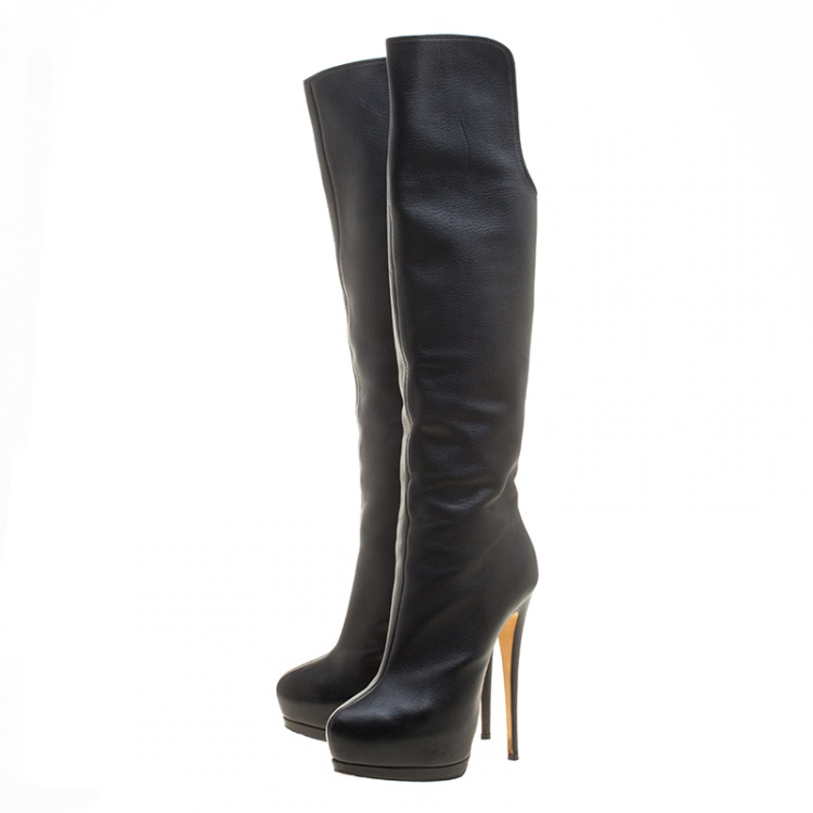 Pre Owned Giuseppe Zanotti Black Leather Knee High Platform Boots Size 40