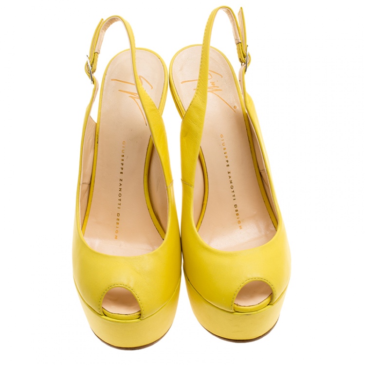 Pre Owned Giuseppe Zanotti Yellow Leather Slingback Heel Less Platform Sandals Size 35