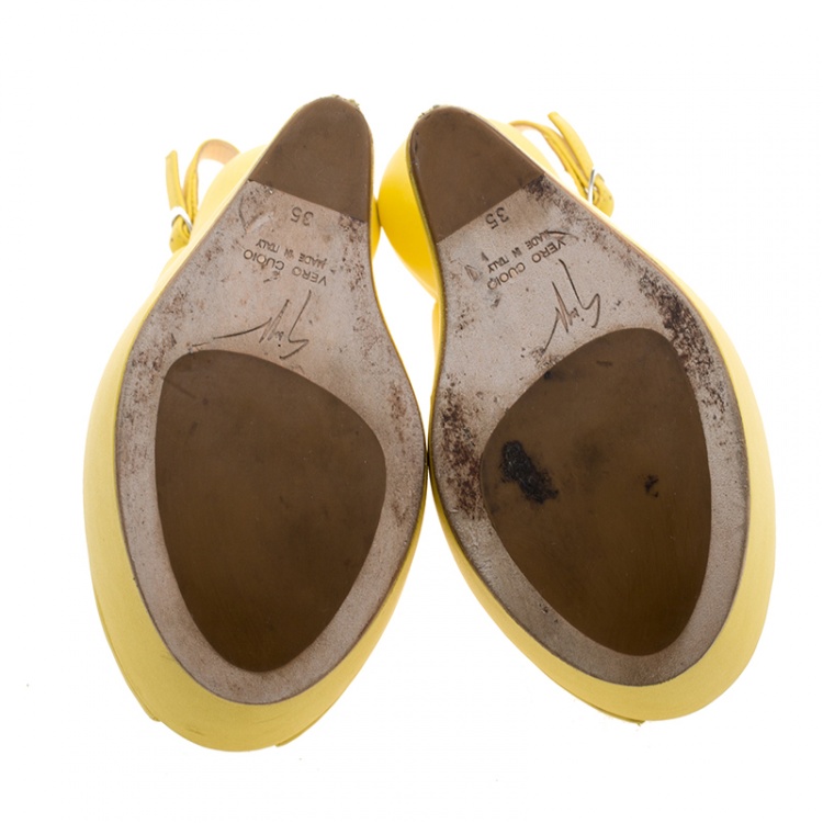 Pre Owned Giuseppe Zanotti Yellow Leather Slingback Heel Less Platform Sandals Size 35