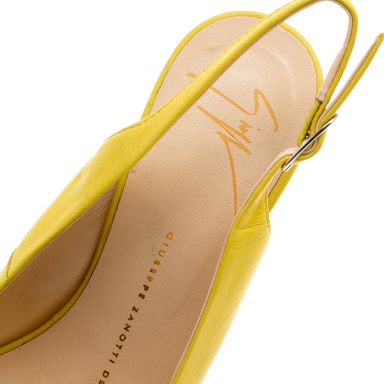 Pre Owned Giuseppe Zanotti Yellow Leather Slingback Heel Less Platform Sandals Size 35