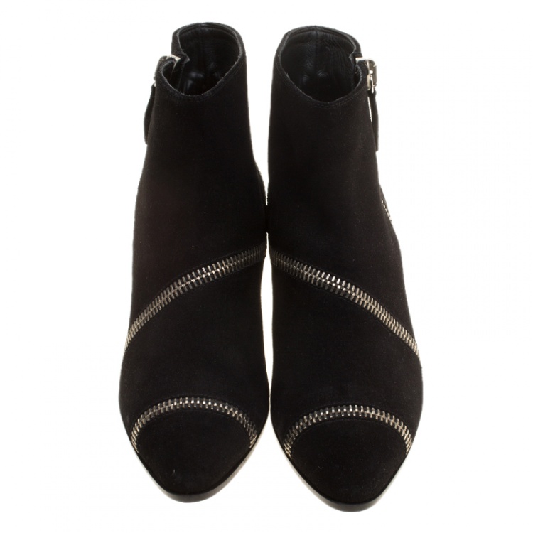 مملوكة مسبقًا Giuseppe Zanotti Black Suede Guns 55 Zip Detail Ankle Boots Size 40