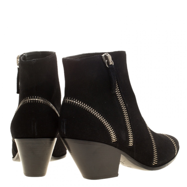 مملوكة مسبقًا Giuseppe Zanotti Black Suede Guns 55 Zip Detail Ankle Boots Size 40
