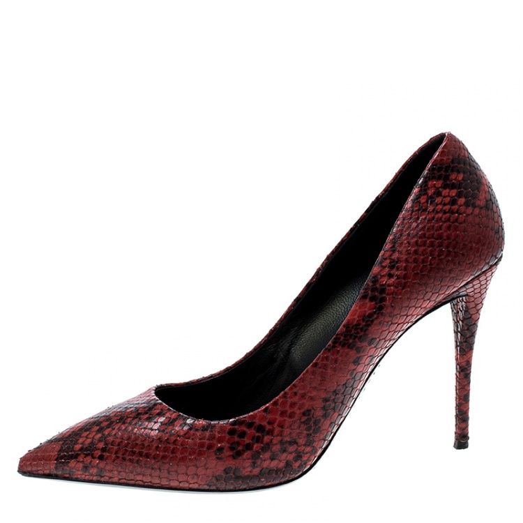 Pre Owned Giuseppe Zanotti Red Printed Snakeskin Leather Pointed Toe Pumps Size 39