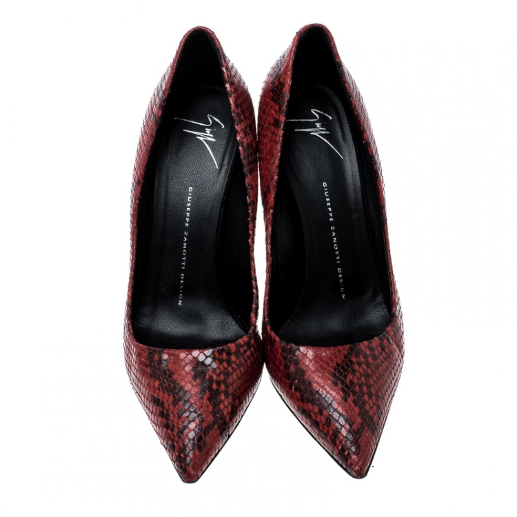 Pre Owned Giuseppe Zanotti Red Printed Snakeskin Leather Pointed Toe Pumps Size 39
