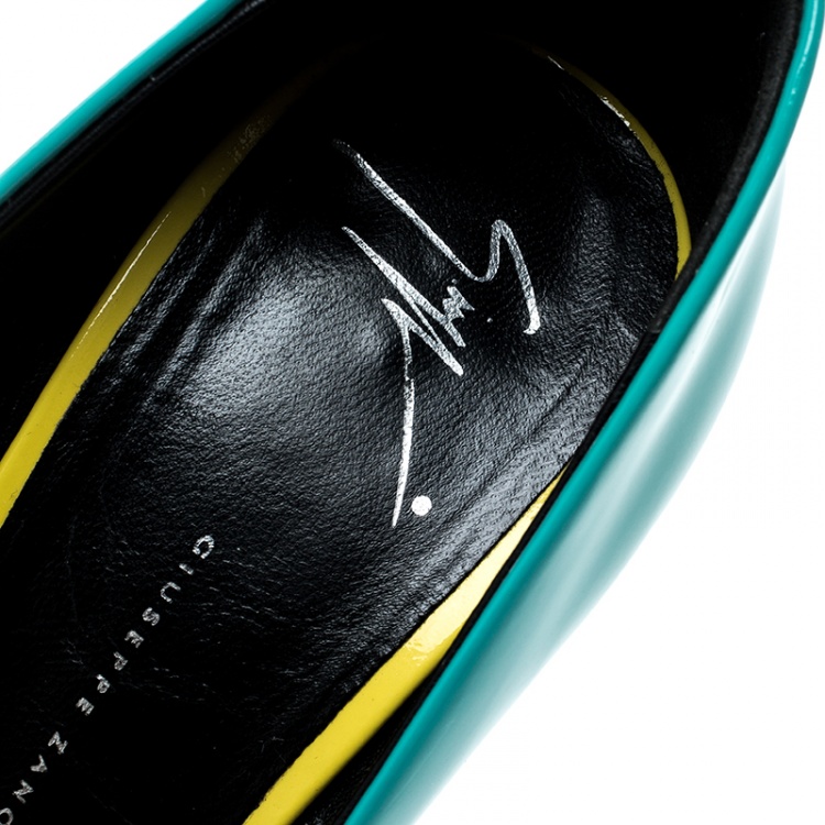 مملوكة مسبقًا Giuseppe Zanotti Tricolor Patent Leather Peep Toe Platform Pumps Size 40.5