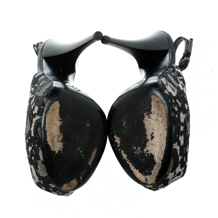 Pre Owned Giuseppe Zanotti Black Lace Peep Toe Slingback Sandals Size 37