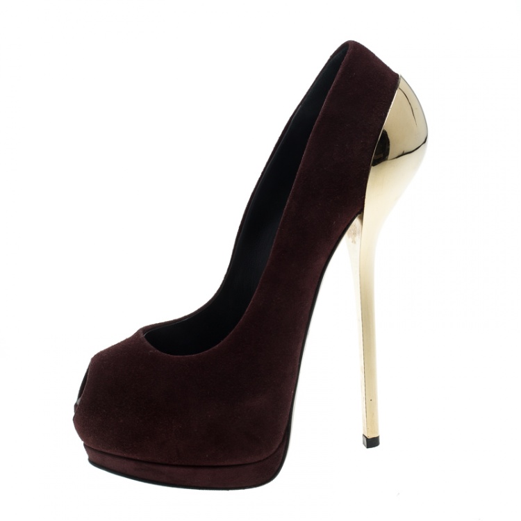 Pre Owned Giuseppe Zanotti Burgundy Suede Peep Toe Platform Pumps Size 36