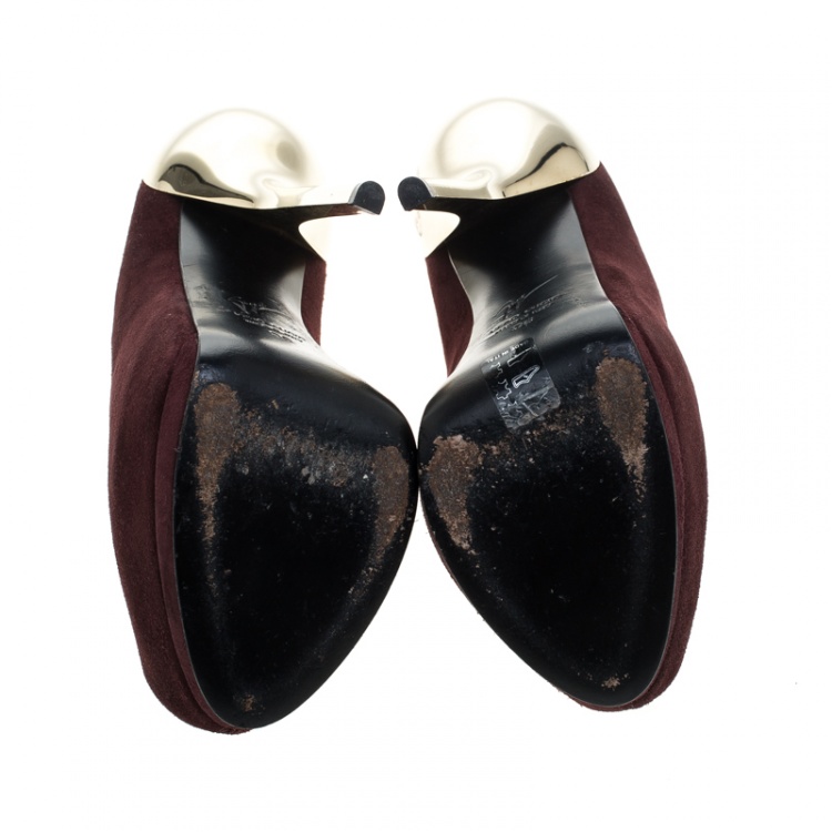 Pre Owned Giuseppe Zanotti Burgundy Suede Peep Toe Platform Pumps Size 36