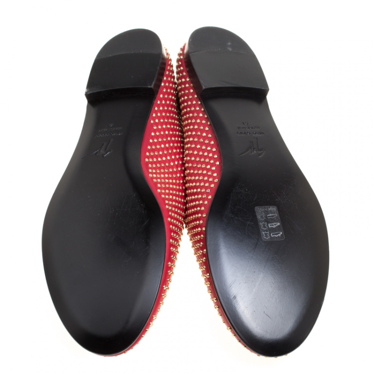 Pre Owned Giuseppe Zanotti Red Studded Leather Lucia Shark Tooth Smoking Slippers Size 41