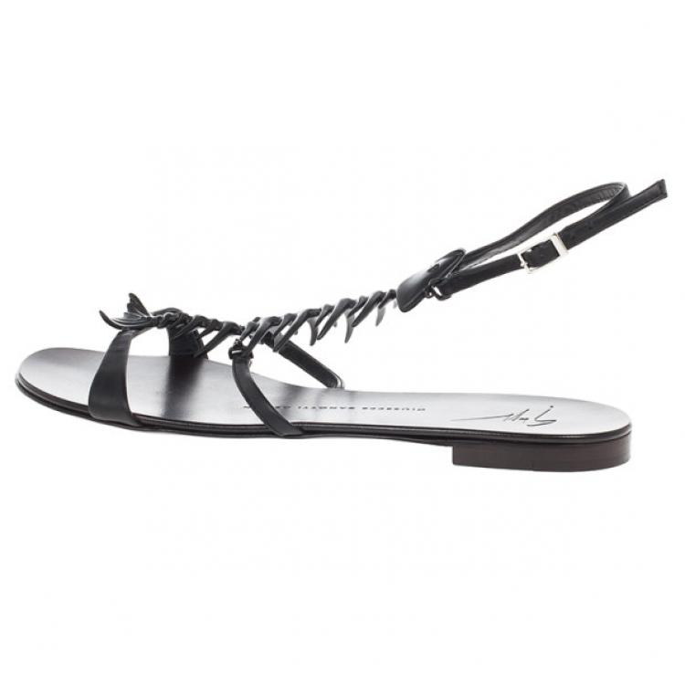 Pre Owned Giuseppe Zanotti Black Fishbone Flat Sandals Size 38.5