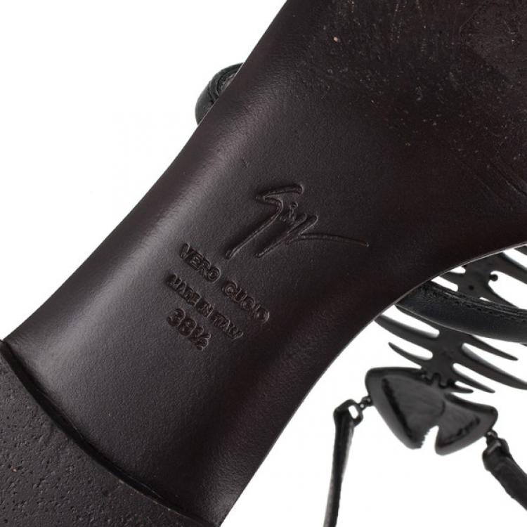 Pre Owned Giuseppe Zanotti Black Fishbone Flat Sandals Size 38.5