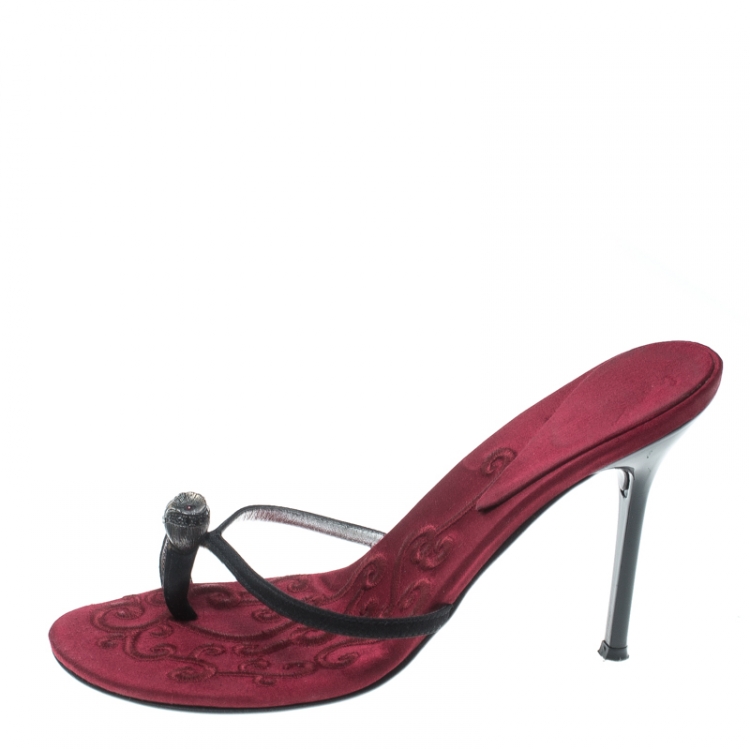 Pre Owned Giuseppe Zanotti Black Satin Toe Ring Sandals Size 36