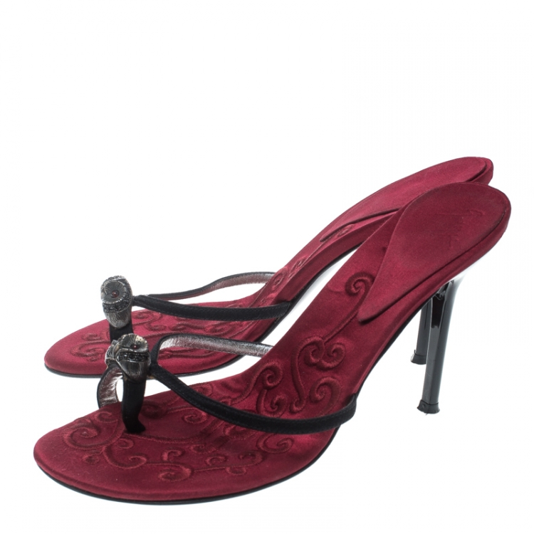 Pre Owned Giuseppe Zanotti Black Satin Toe Ring Sandals Size 36