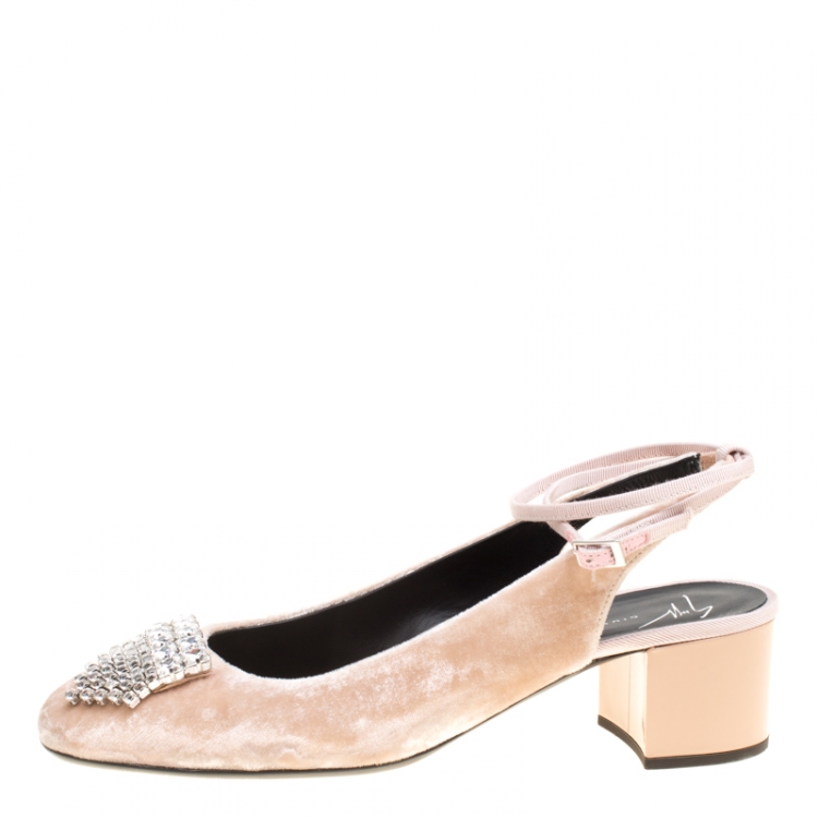 Pre Owned Giuseppe Zanotti Beige Velvet Ankle Wrap Sandals Size 38