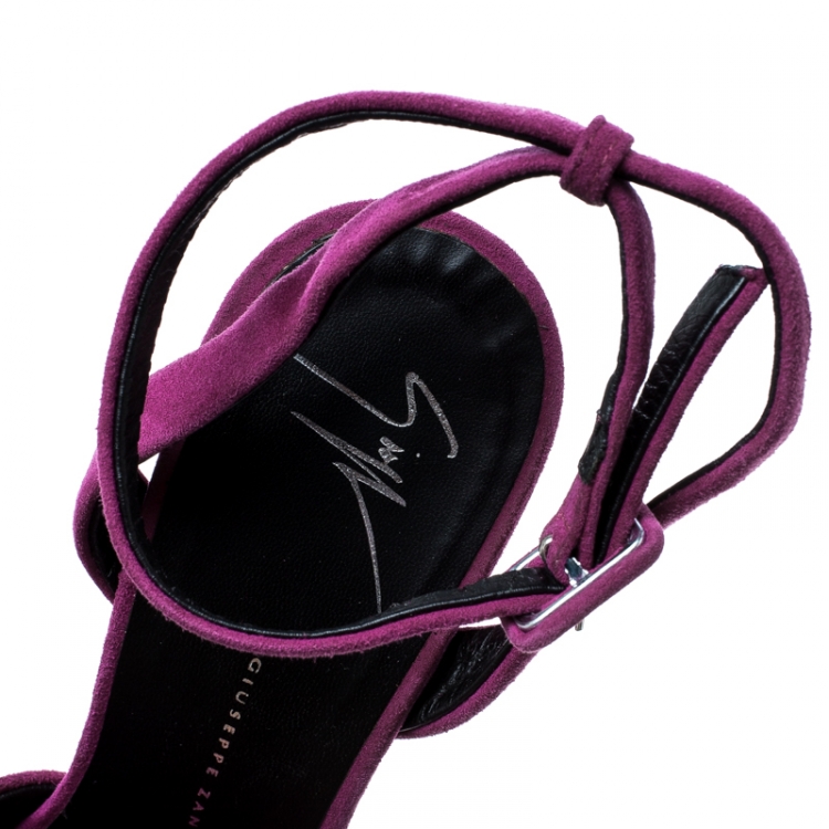 Pre Owned Giuseppe Zanotti Fuchsia Pink Suede Bow Ankle Strap Platform Sandals Size 39.5