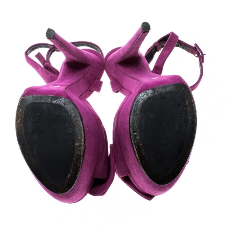 Pre Owned Giuseppe Zanotti Fuchsia Pink Suede Bow Ankle Strap Platform Sandals Size 39.5
