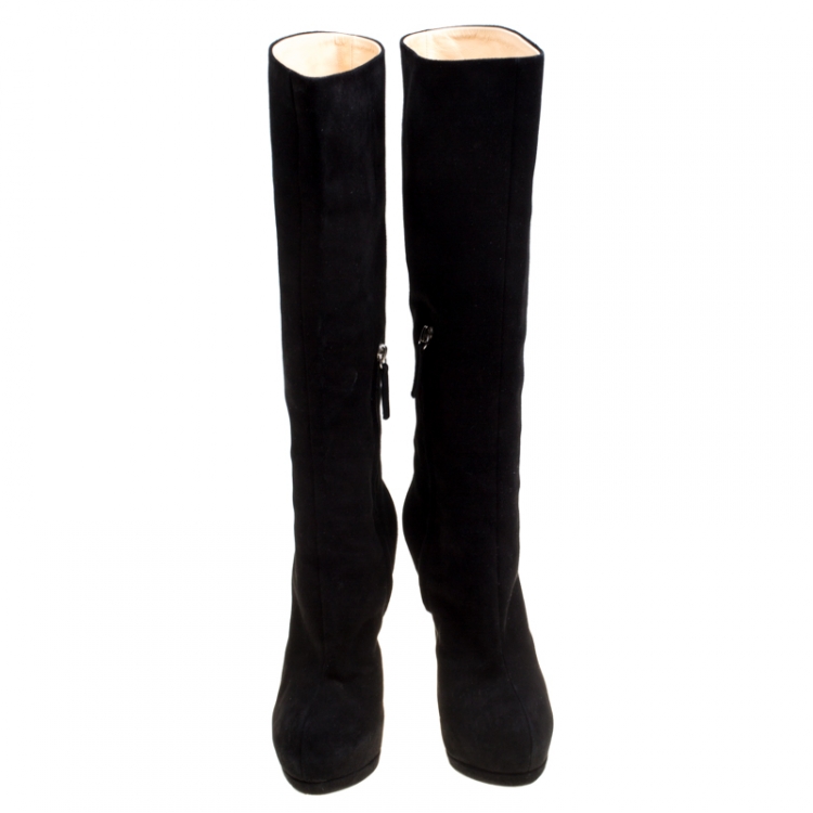 Pre Owned Giuseppe Zanotti Black Suede Knee Boots Size 39