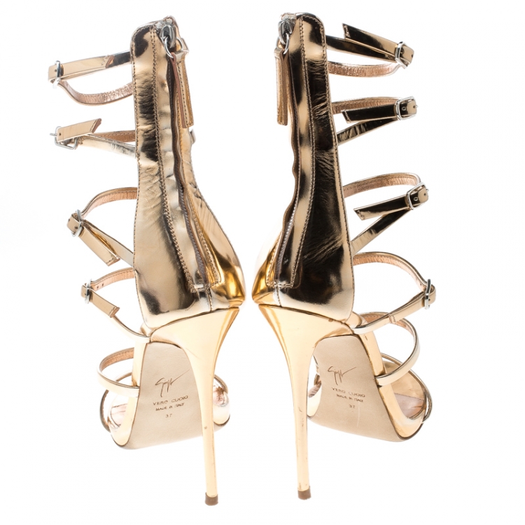 مملوكة مسبقًا Giuseppe Zanotti Metallic Rose Gold Leather Gladiator Sandals Size 37