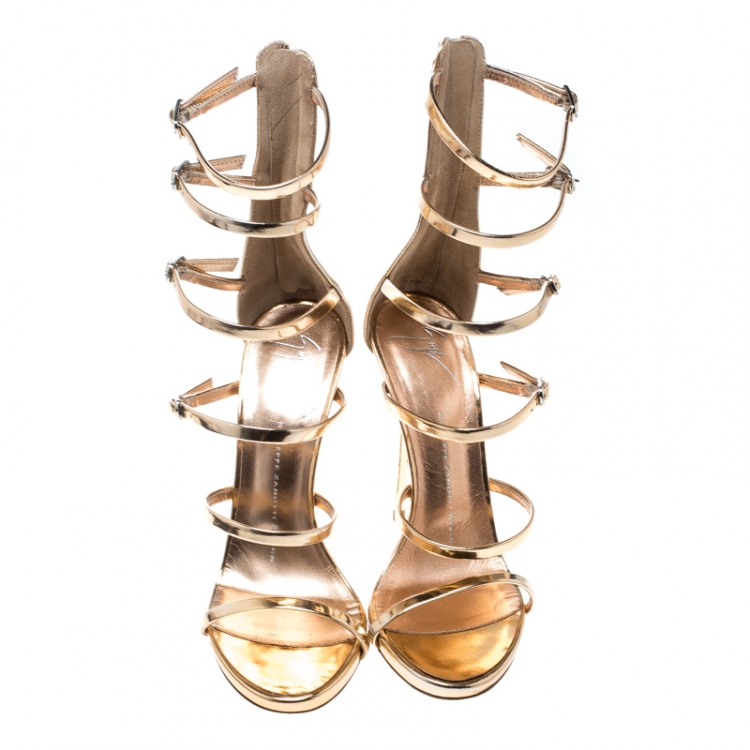 مملوكة مسبقًا Giuseppe Zanotti Metallic Rose Gold Leather Gladiator Sandals Size 37