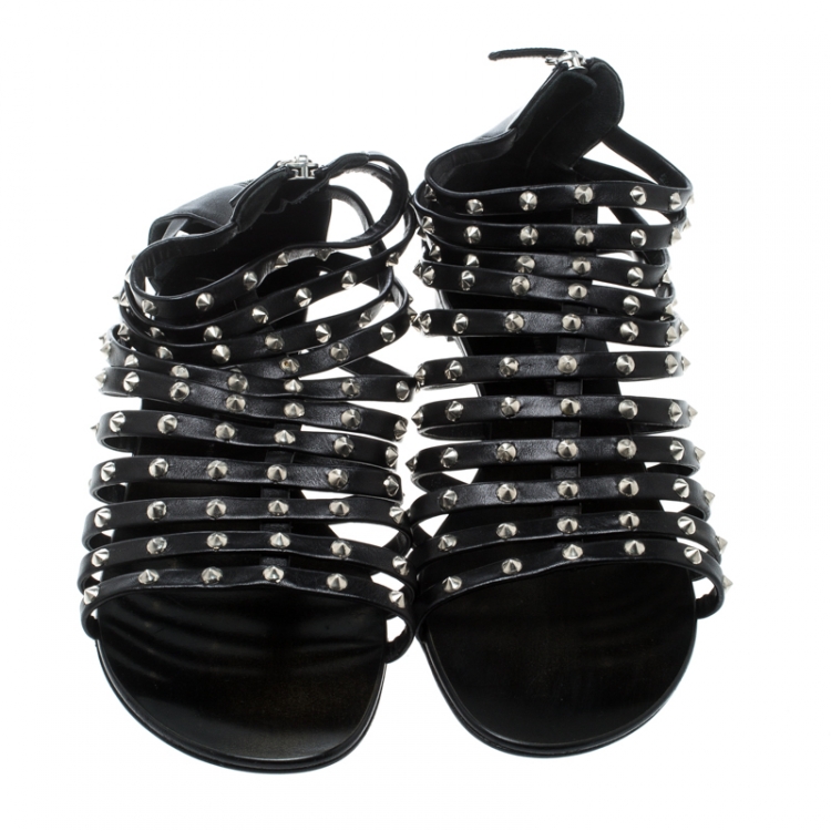 Pre Owned Giuseppe Zanotti Black Spike Studded Strappy Gladiator Flat Sandals Size 42