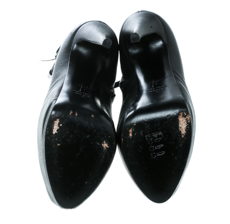 Pre Owned Giuseppe Zanotti Black Leather Peep Toe Platform Ankle Boots Size 37