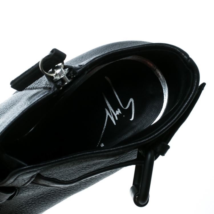 Pre Owned Giuseppe Zanotti Black Leather Peep Toe Platform Ankle Boots Size 37