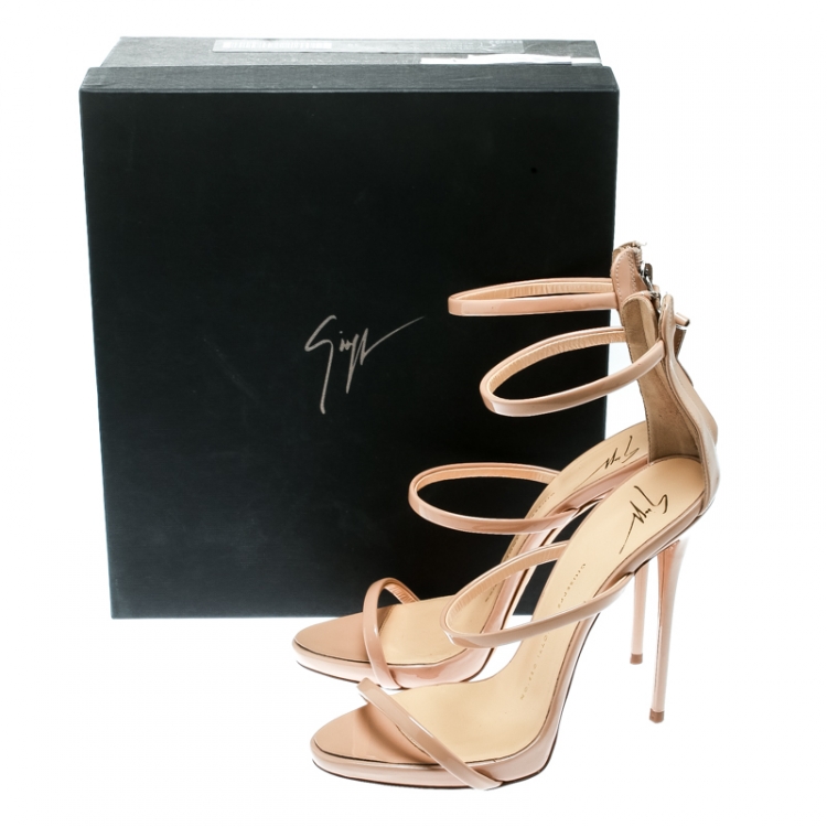 Pre Owned Giuseppe Zanotti Beige Patent Leather Coline Strap Sandals Size 38
