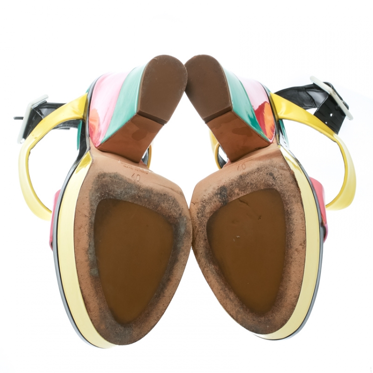 Pre Owned Giuseppe Zanotti Multicolor Colorblock Patent Leather Platform Ankle Strap Sandals Size 40
