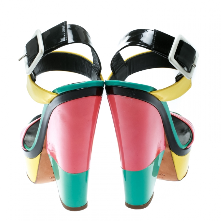 Pre Owned Giuseppe Zanotti Multicolor Colorblock Patent Leather Platform Ankle Strap Sandals Size 40