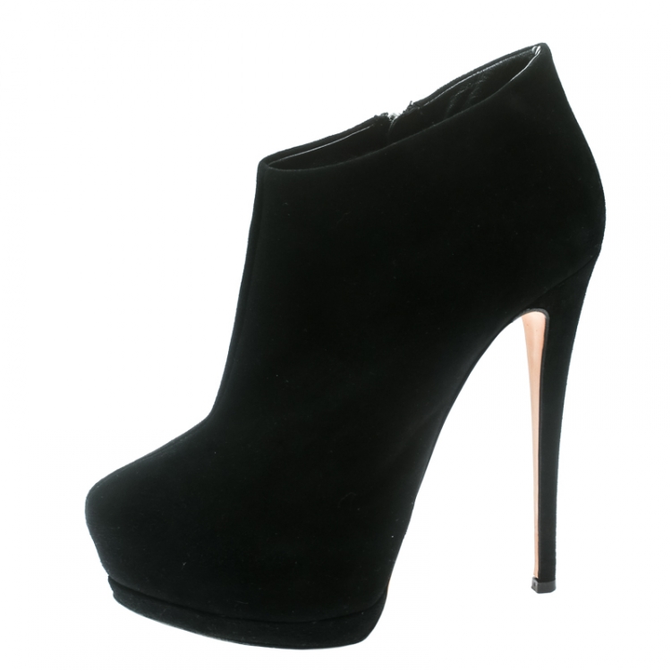 Pre Owned Guiseppe Zanotti Black Suede Leather Platform booties 38