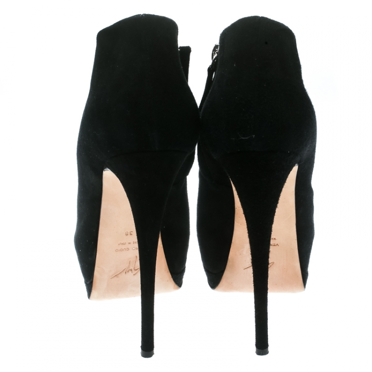 Pre Owned Guiseppe Zanotti Black Suede Leather Platform booties 38
