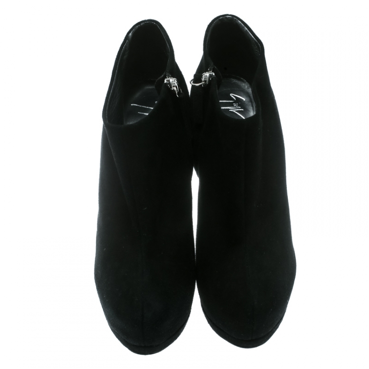 Pre Owned Guiseppe Zanotti Black Suede Leather Platform booties 38