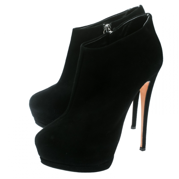 Pre Owned Guiseppe Zanotti Black Suede Leather Platform booties 38