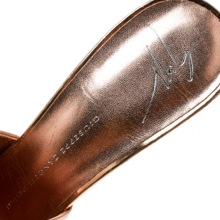 Pre Owned Giuseppe Zanotti Metallic Copper Leather Knotted Slip On Sandals Size 39.5