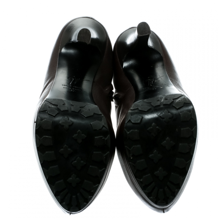 Pre Owned Giuseppe Zanotti Brown Leather Platform Booties Size 38