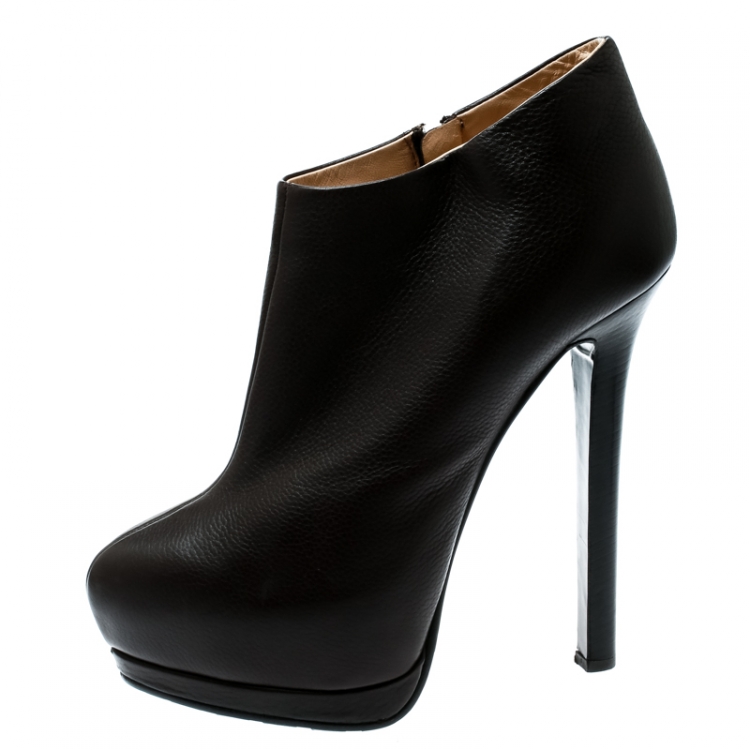 Pre Owned Giuseppe Zanotti Brown Leather Platform Booties Size 38