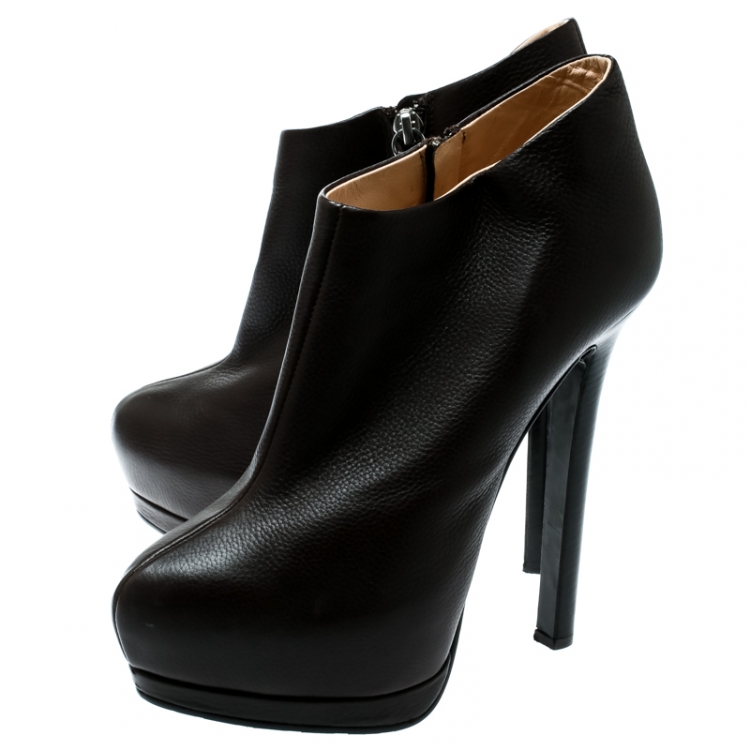 Pre Owned Giuseppe Zanotti Brown Leather Platform Booties Size 38