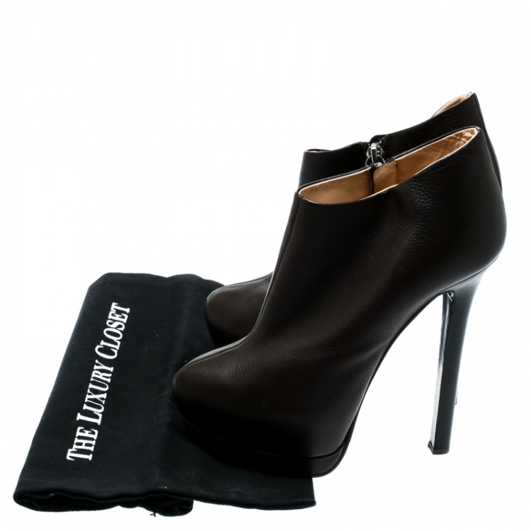 Pre Owned Giuseppe Zanotti Brown Leather Platform Booties Size 38
