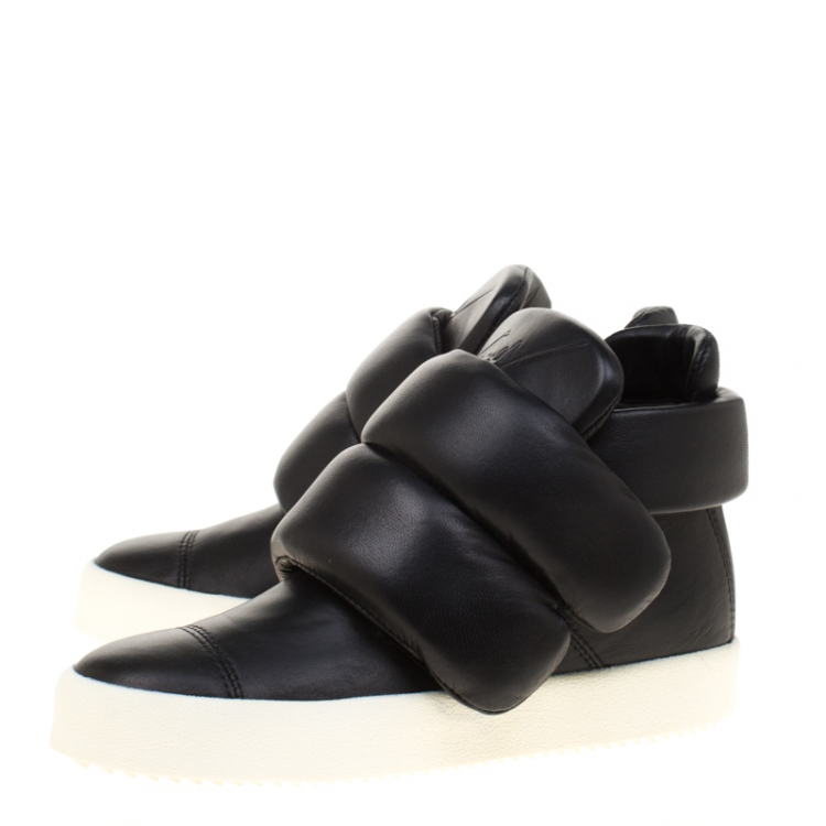 Pre Owned Giuseppe Zanotti Black Leather Puff Double Sneakers Size 38.5