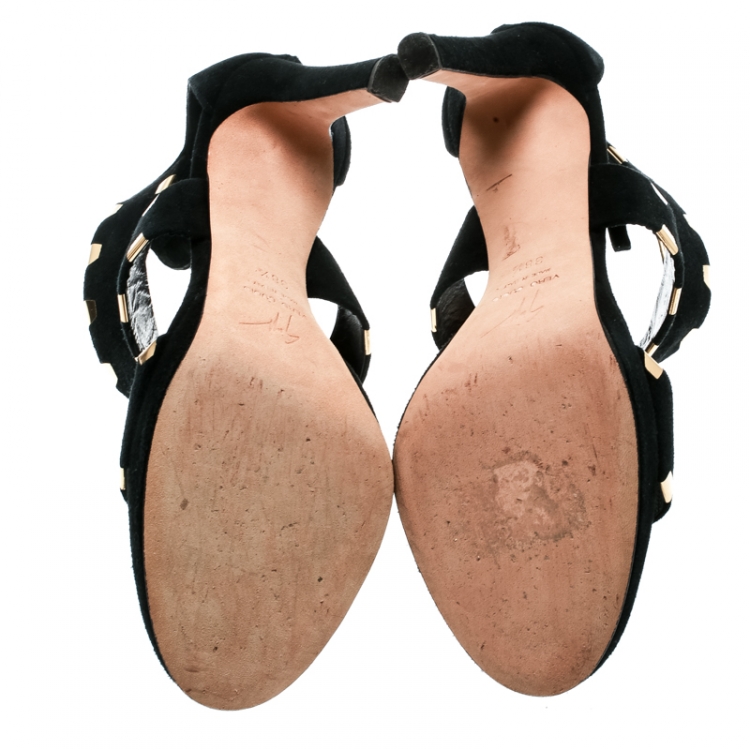 Pre Owned Giuseppe Zanotti Black Suede Cross Ankle Strap Sandals Size 38.5