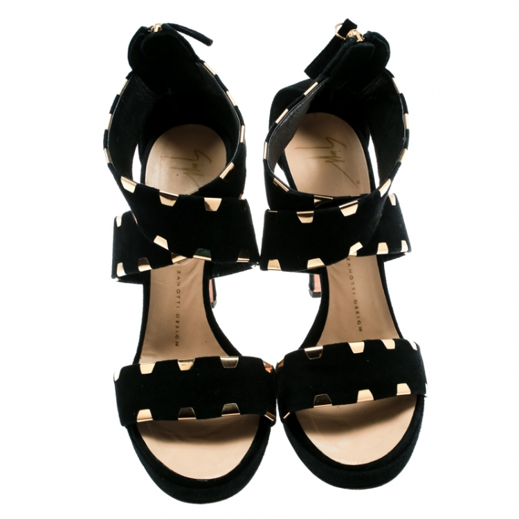 Pre Owned Giuseppe Zanotti Black Suede Cross Ankle Strap Sandals Size 38.5
