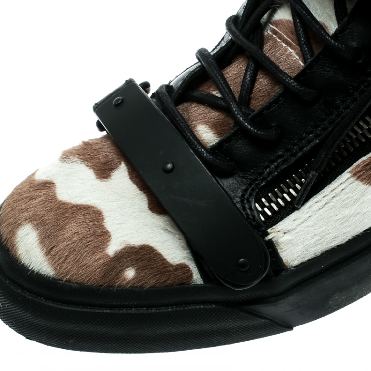 Pre Owned Giuseppe Zanotti Tricolor Calf Hair And Leather Trim Camouflage High Top Sneakers Size 39.5