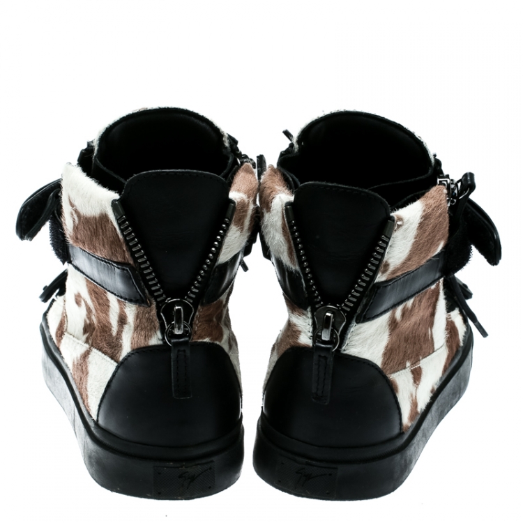 Pre Owned Giuseppe Zanotti Tricolor Calf Hair And Leather Trim Camouflage High Top Sneakers Size 39.5