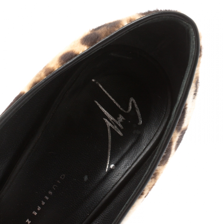 Pre Owned Giuseppe Zanotti Beige Leopard Print Pony Hair Button Detail Pumps Size 38